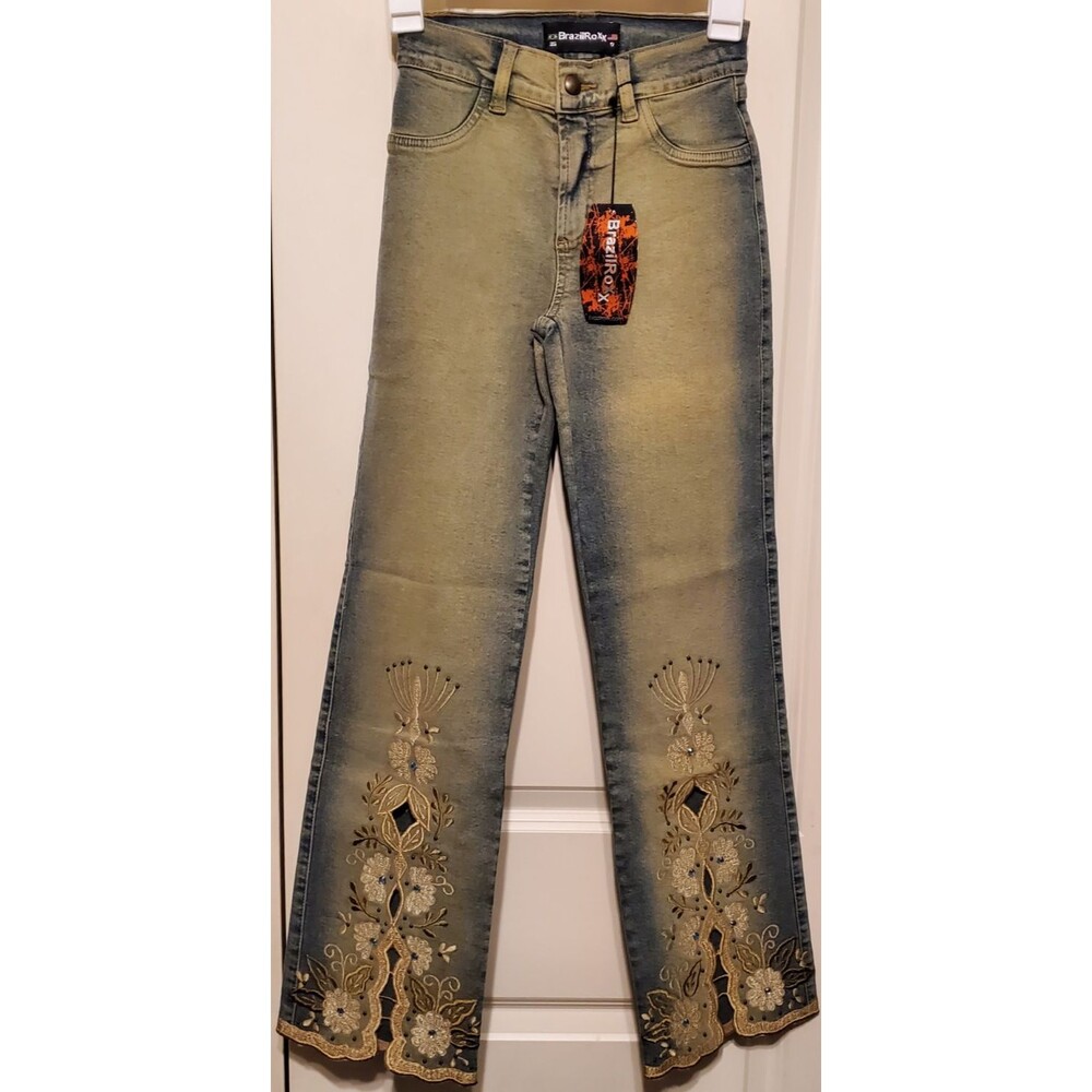 BrazilRoxx Embellished Embroidered Jeans BR 36/US 0 Faded Blue - NEW With Tags